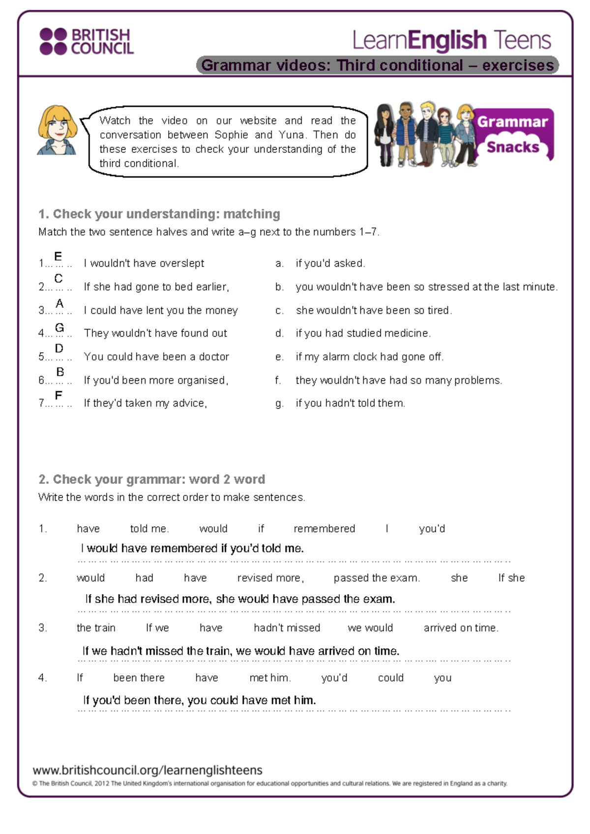 3rd+conditional Ingles - Grammar videos: Third conditional – exercises ...