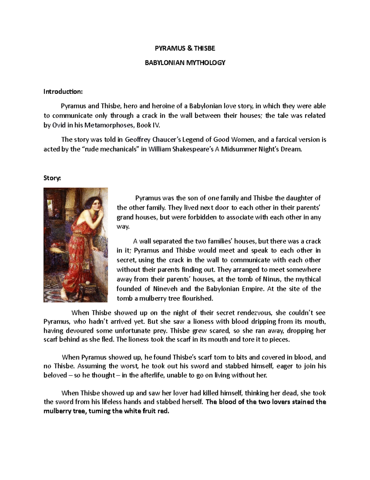 PyramusandThisbe Lesson Plan PYRAMUS & THISBE BABYLONIAN