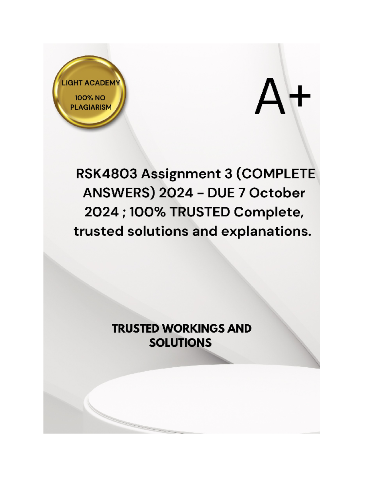 RSK4803 Assignment 3 ( Complete Answers) 2024 - DUE 7 October 2024 ...