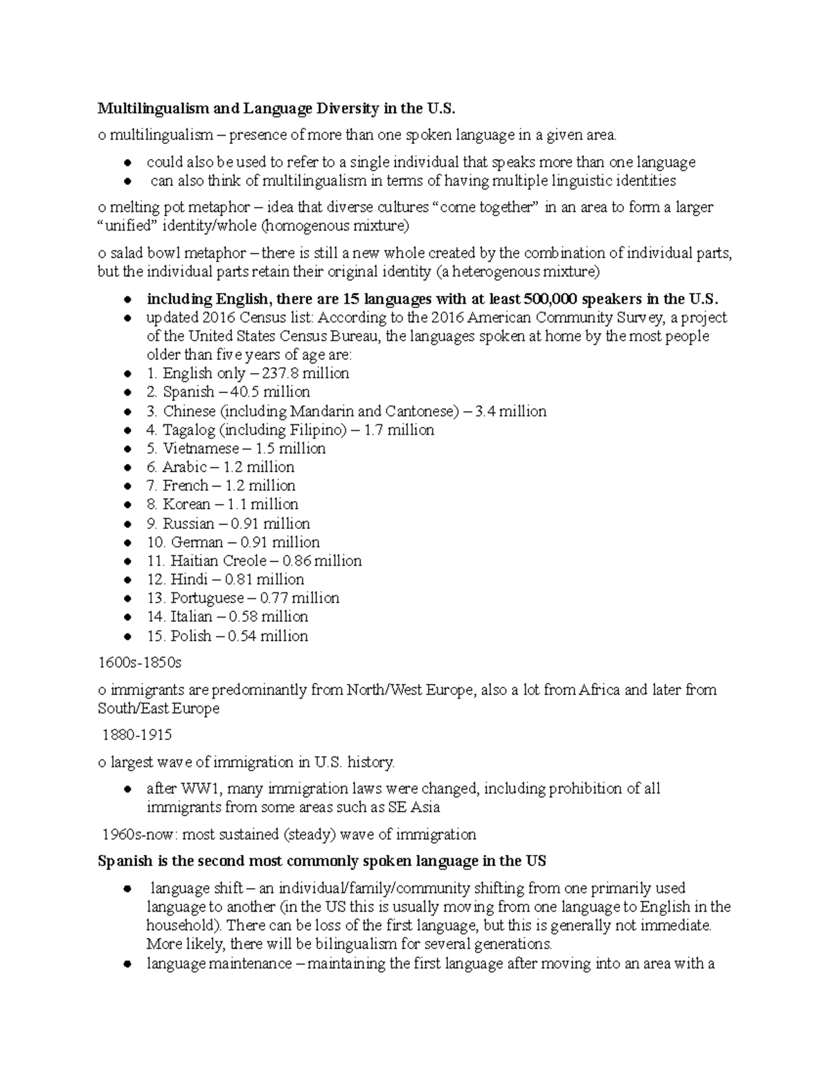 LING 101 final exam notes - Multilingualism and Language Diversity in ...