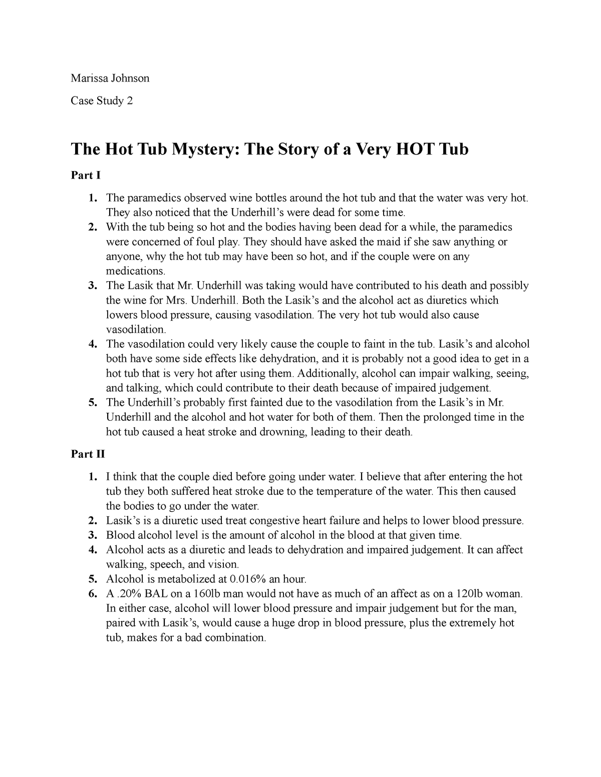 hot tub mystery case study answer key