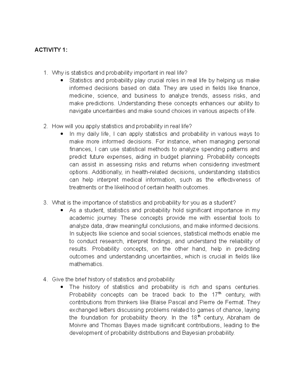MATH 105 - Statistics and Probability - ACTIVITY 1: Why is statistics ...