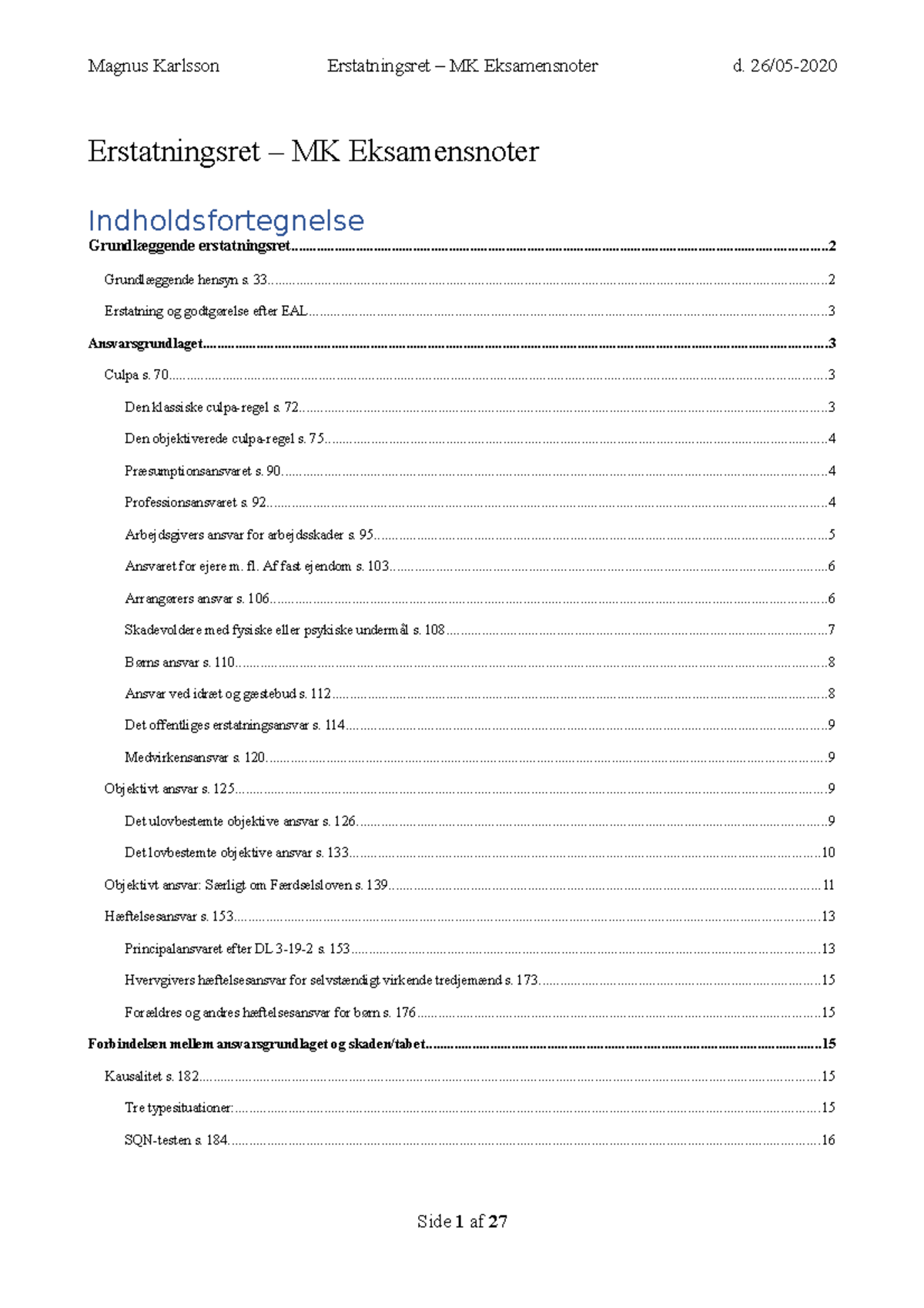 Erstatningsret - MK Eksamensnoter - Erstatningsret – MK Eksamensnoter ...