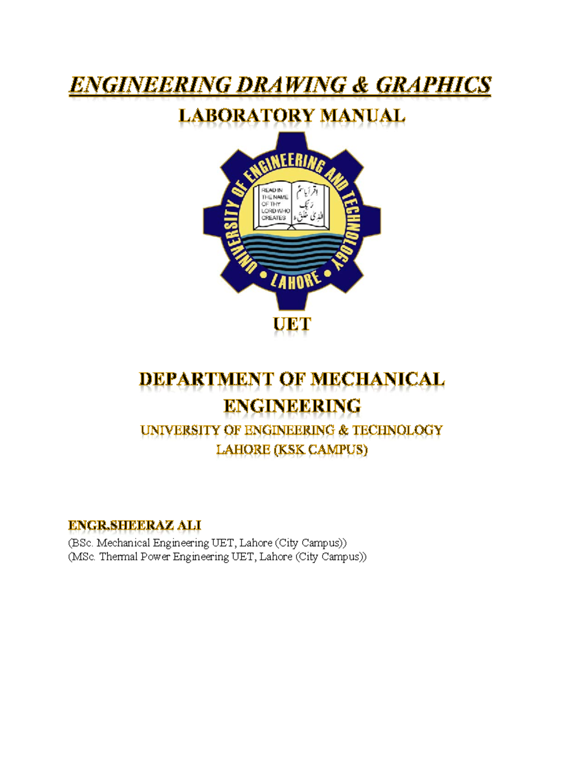 Engineering Drawing Lab Manual - (BSc. Mechanical Engineering UET ...