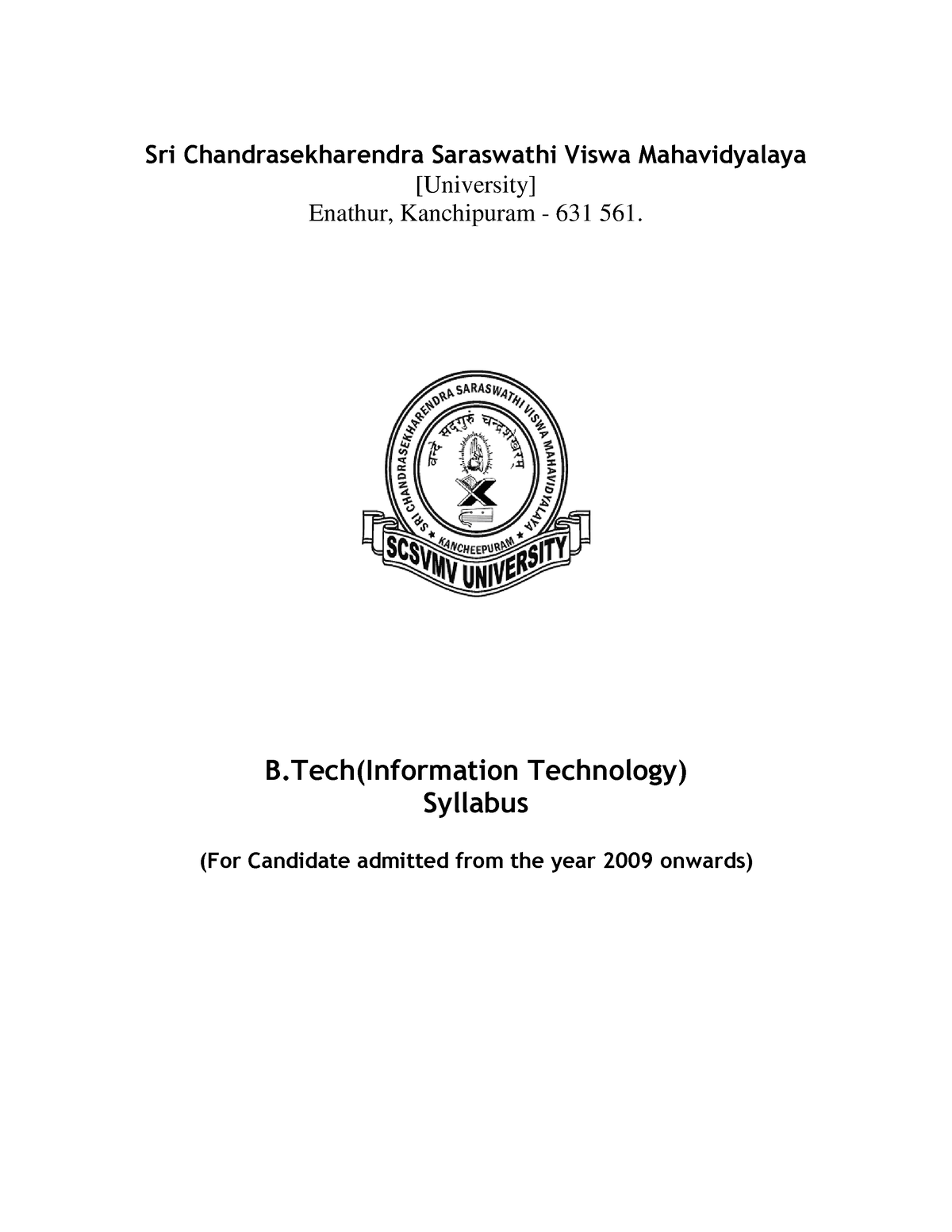 Btech It Syllabus - [University] Enathur, - Studocu