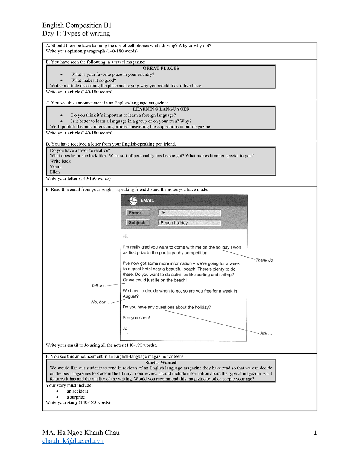 Day1 EComp B 1 Handout Overview Of The Content Of The Course - English ...