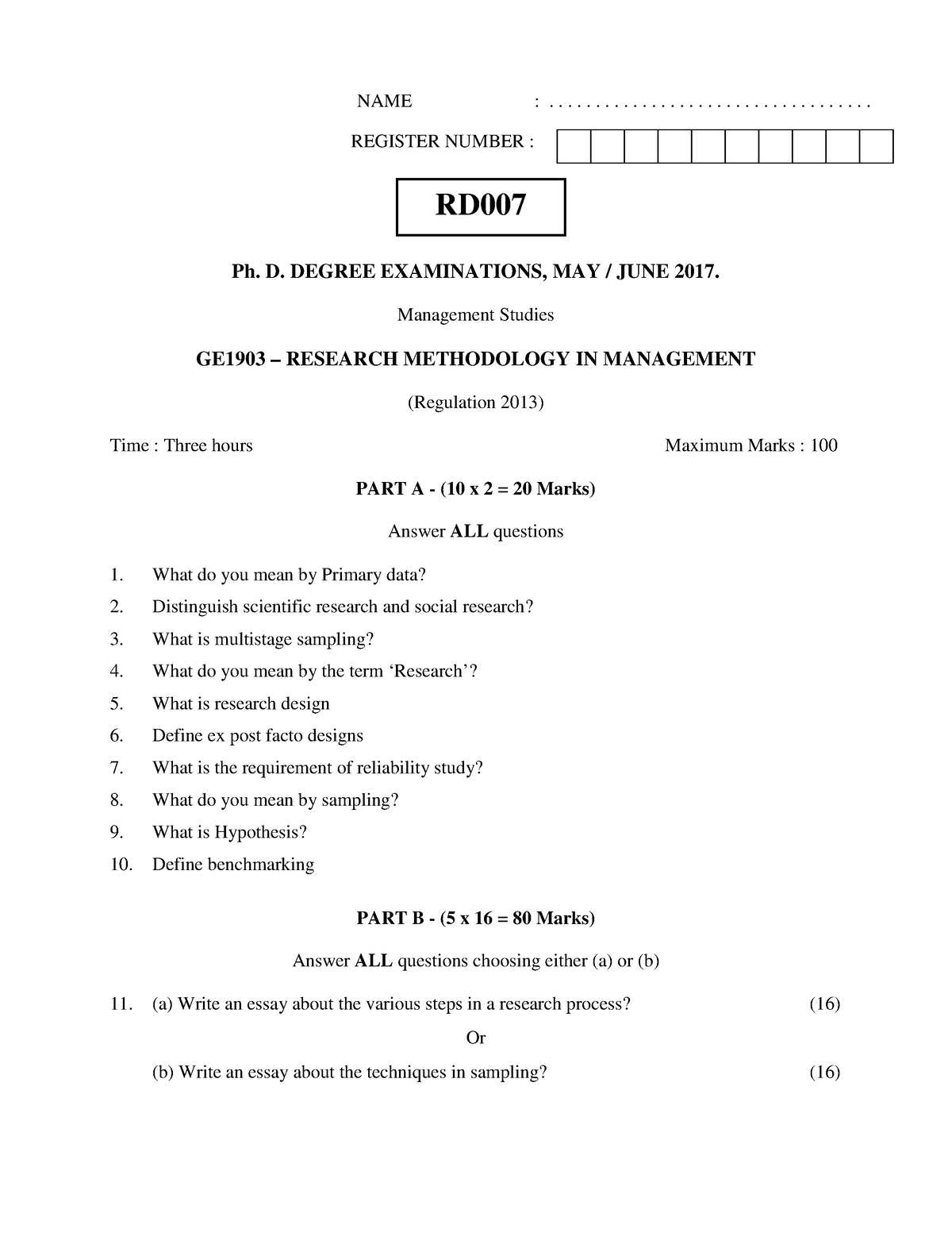 advanced research methodology question paper