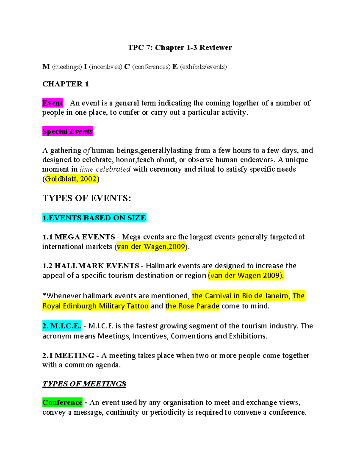 TPC 7 chap 1-3 reviewer - TPC 7: Chapter 1-3 Reviewer M (meetings) I ...