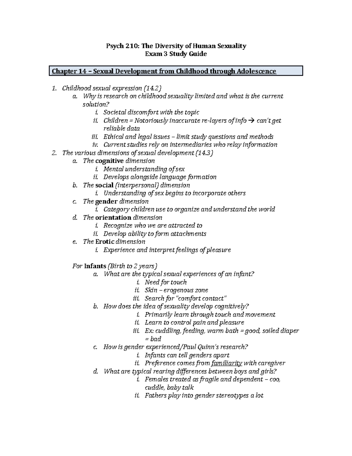 Exam 3 Study Guide Chapters 14-20 Spring 19 - Psych 210: The Diversity ...