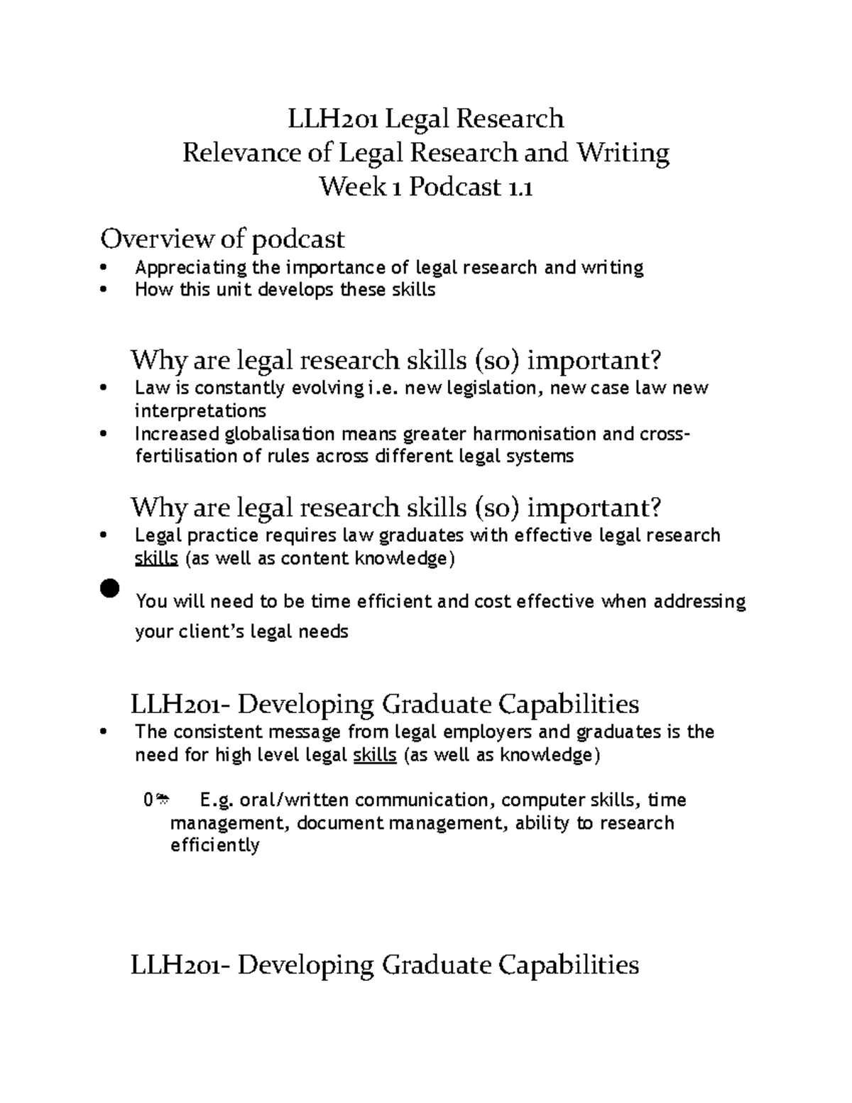 LLH201 Legal Research Week 1 Notes - LLH201 Legal Research Relevance Of ...