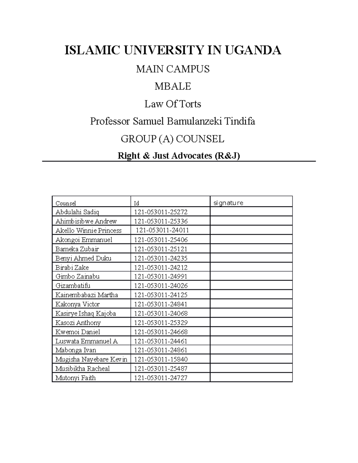 Torts Professor's - Notes By PROFESSOR TINDIFA -IUIU MAIN CAMPUS ...