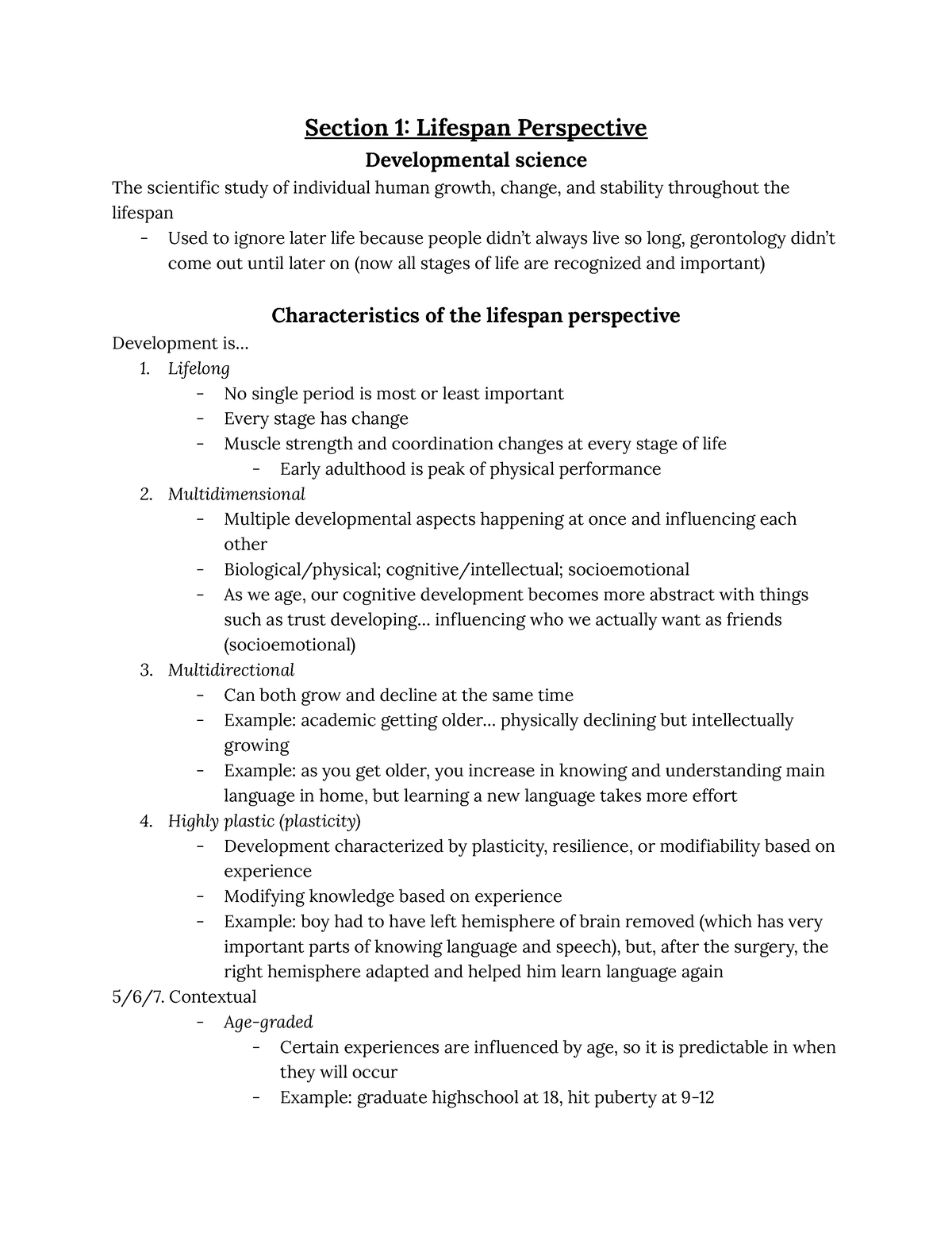 Ch 1 (Intro To Lifespan Development) - Section 1: Lifespan Perspective ...