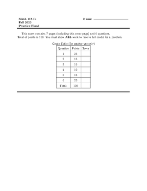 MA115 Midterm 2 Practice Questions - 1) (5.1) Let The Sample Space Be S ...