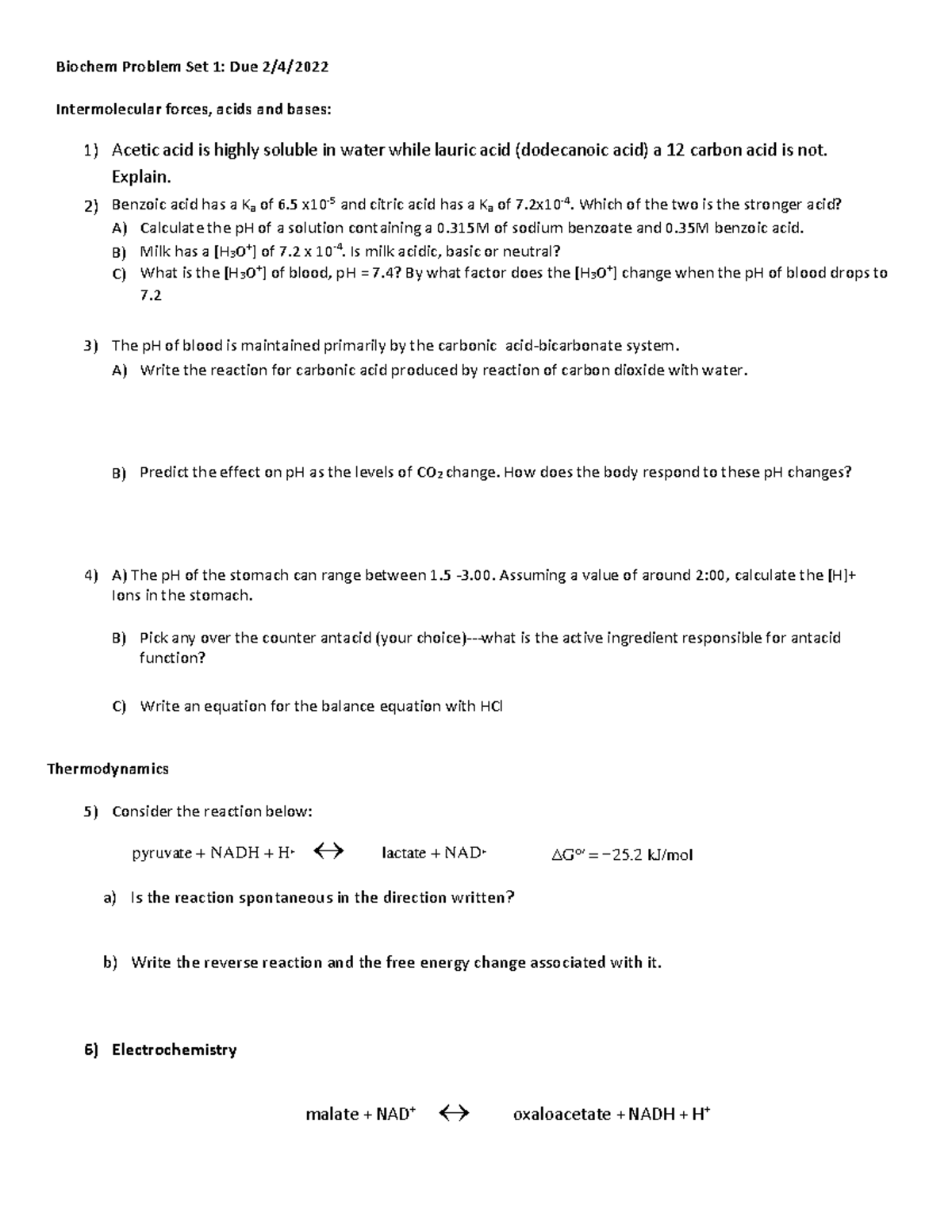 Problem Set 1 Biochem Balasubramniam on Proteins - Biochem Problem Set ...