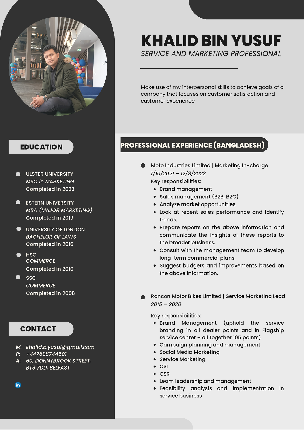 Gray Simple Profile Resume - MKT316 - Ulster - Studocu