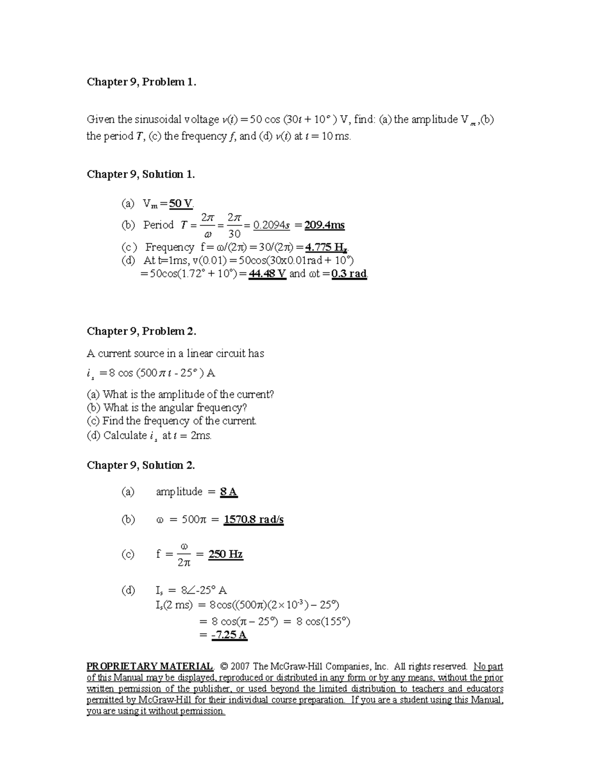 EE 221 Chap 9v caiojj - PROPRIETARY MATERIAL. © 2007 The McGraw-Hill ...