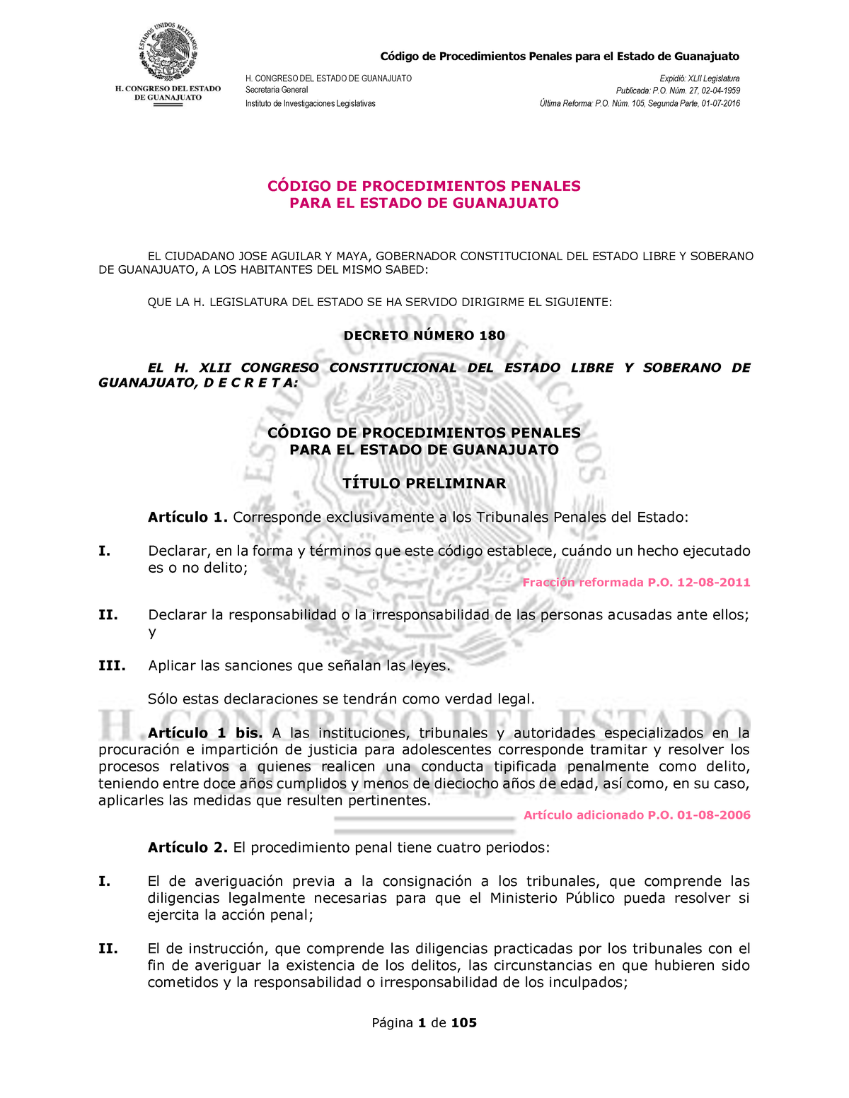 Código de Procedimientos Penales para el Estado de Guanajuato H