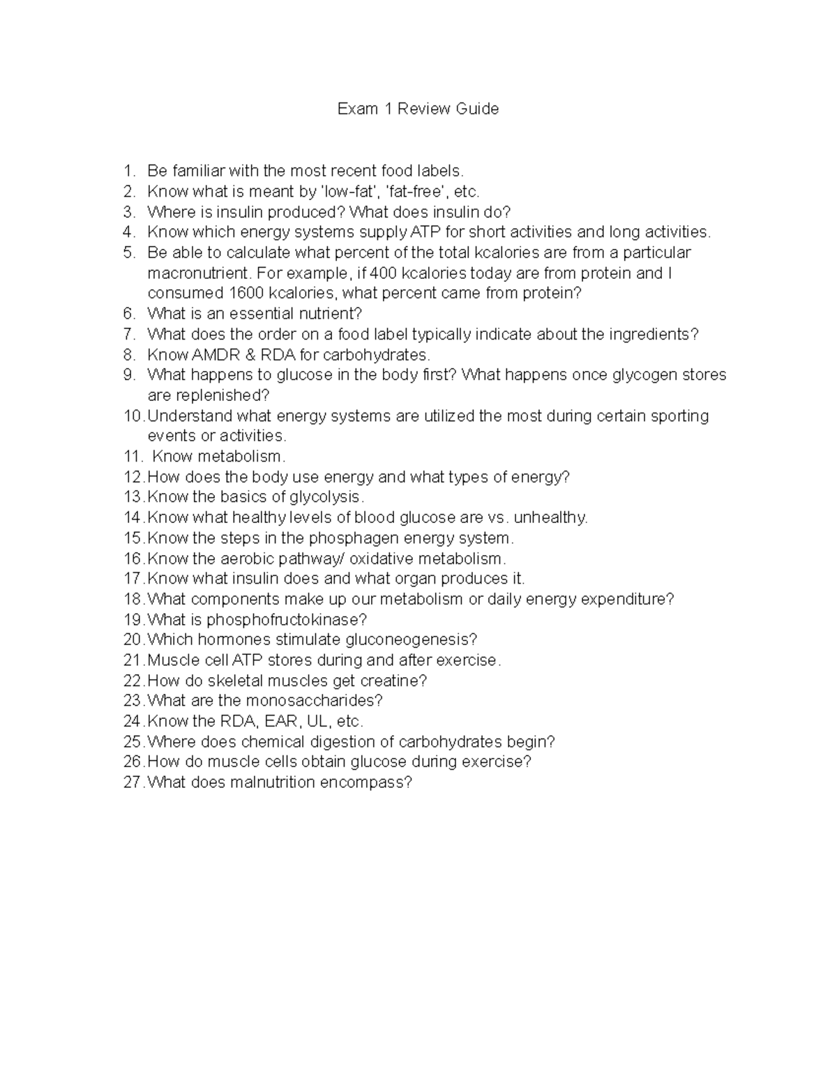 Exam 1 Study Guide - Exam 1 Review Guide Be familiar with the most ...