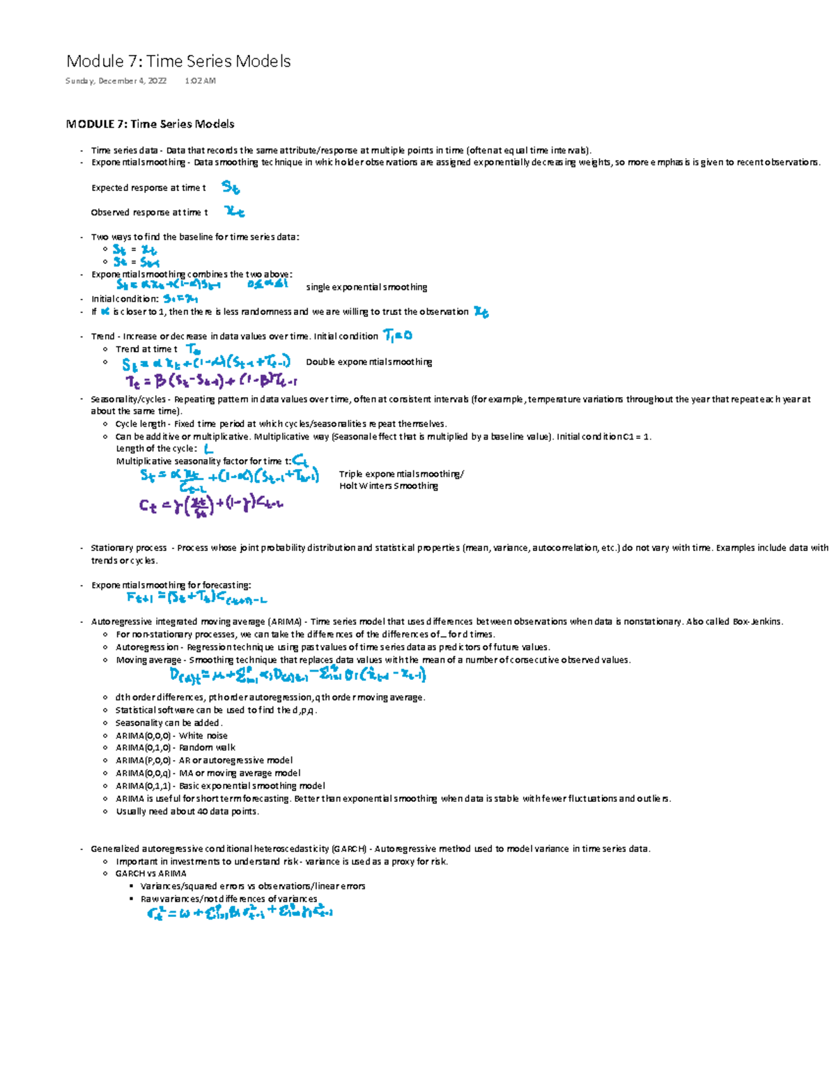 ISYE 6501 Week 7 Week 7 MODULE 7 Time Series Models Time series