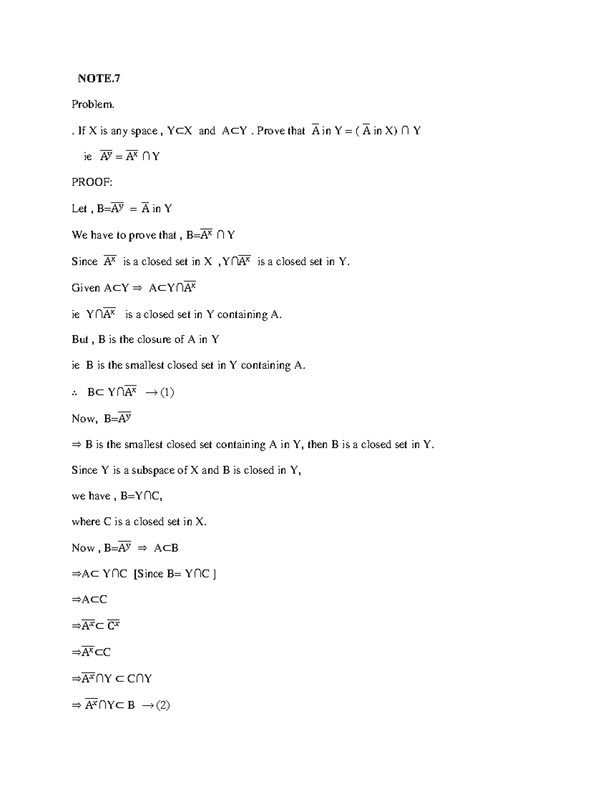 Topo- M.II - Note - Notes - NOTE. Problem. . If X is any space , Y⊂X ...