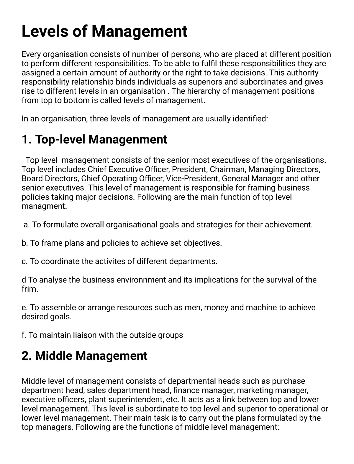 essay on levels of management