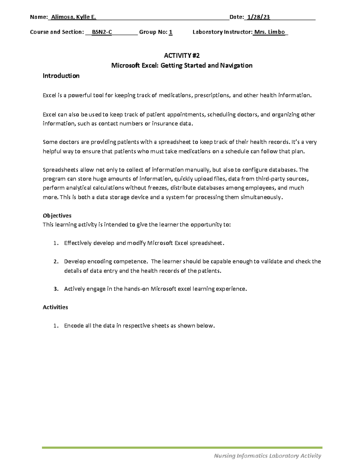 Alimosa Kylle Informatics Activity+2 - Course and Section: BSN2-C ...