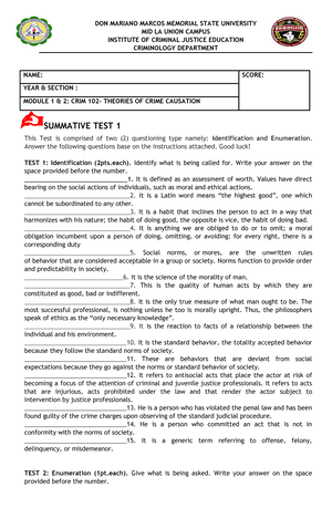 CRIM 102 Module II - Summaries - MODULE II FOUNDATIONS OF CRIME ...