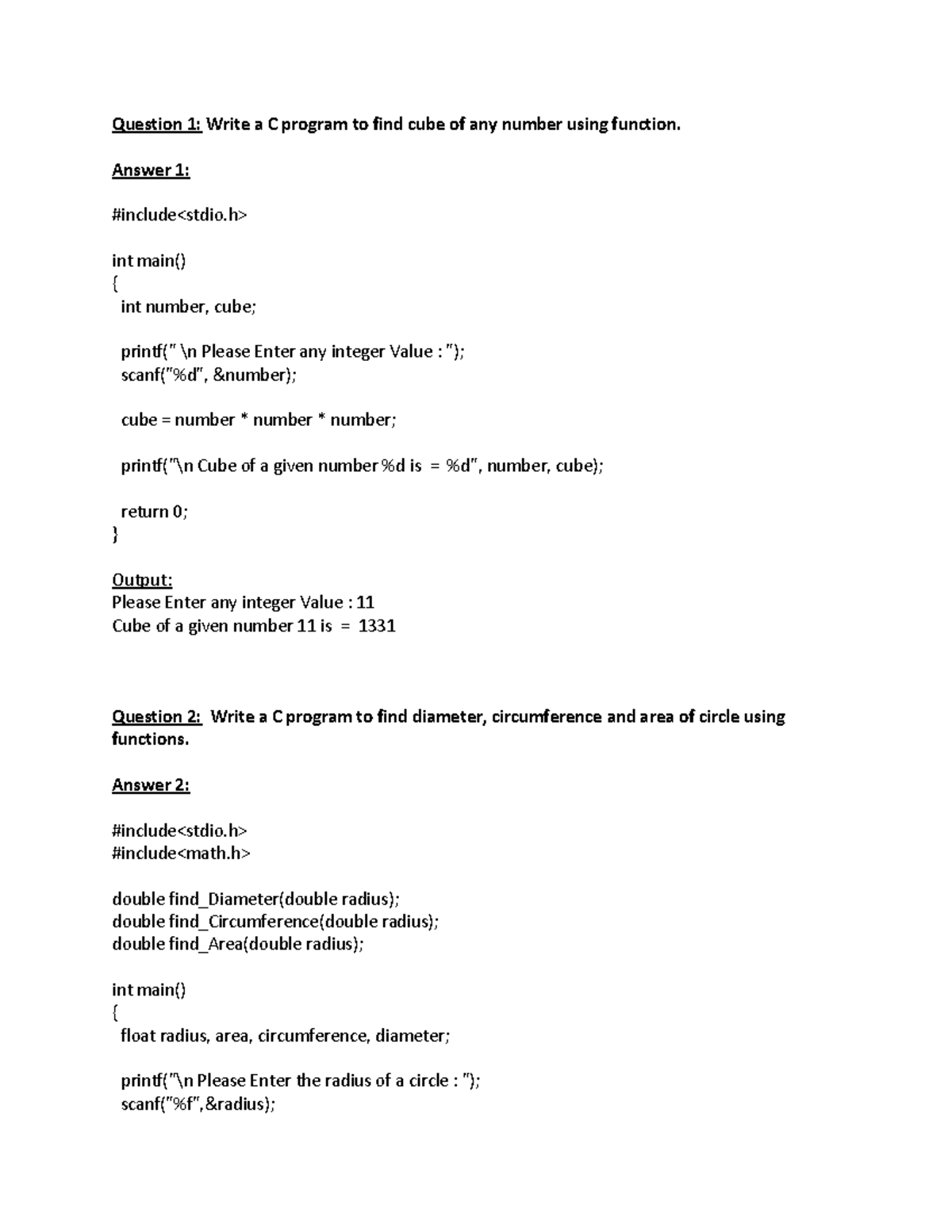Asssignment c - very important questions based on c programming, given ...