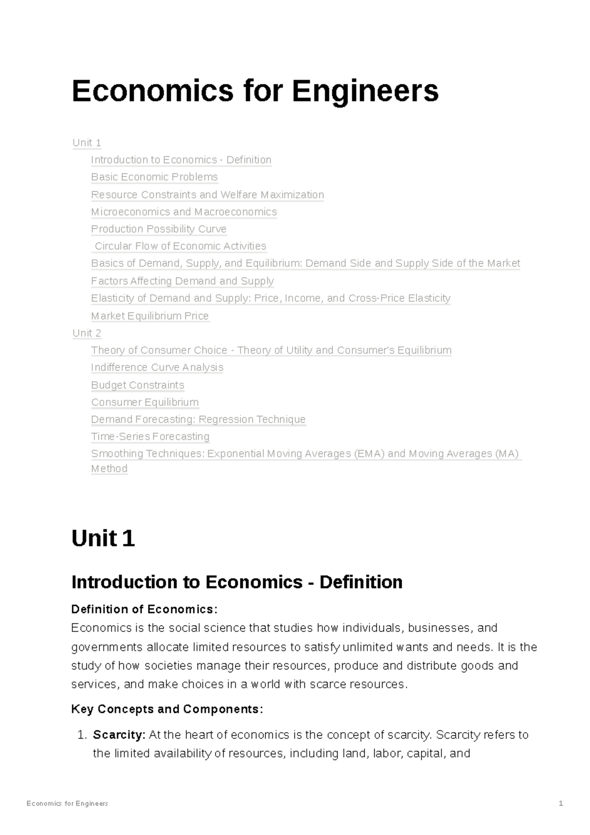 Economics for Engineers notes - Economics for Engineers Unit 1 ...