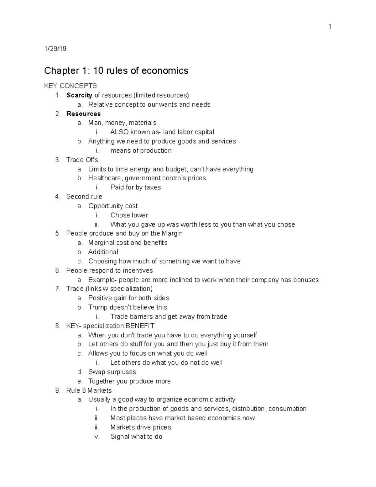 ECON notes ch 1-10 - 1/29/ Chapter 1: 10 rules of economics KEY ...
