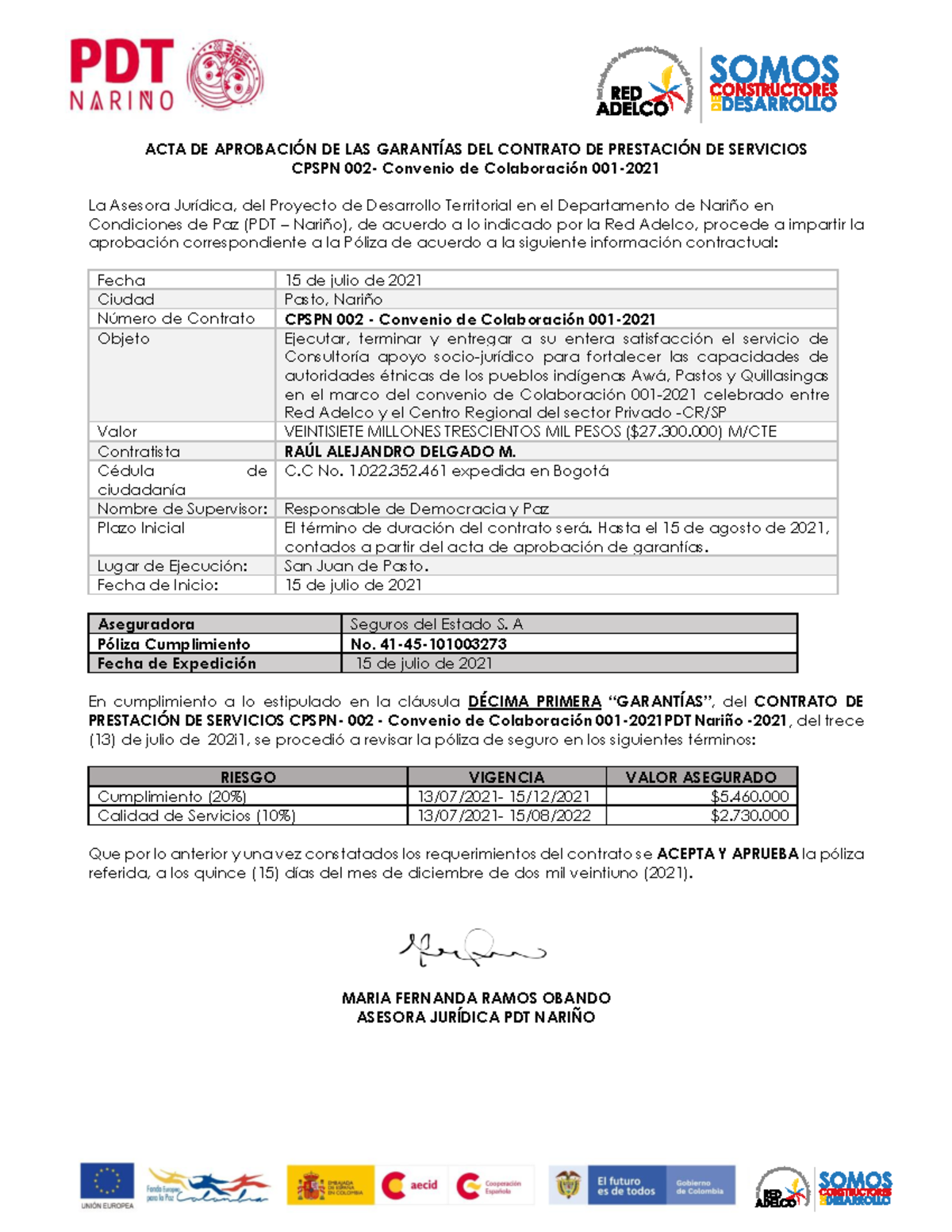 3 - Ddvr Ddds - ACTA DE APROBACI”N DE LAS GARANTÕAS DEL CONTRATO DE ...