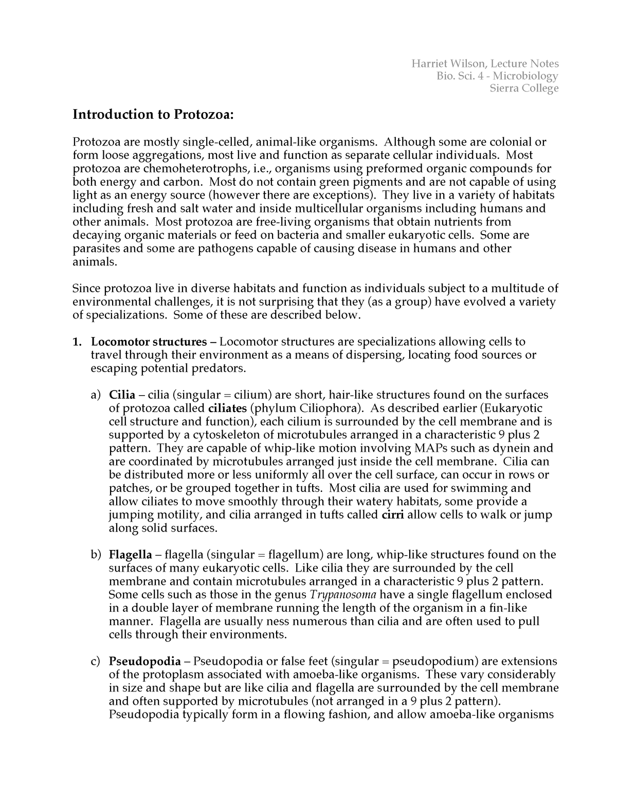 Protozoans summary (for exams) - Harriet Wilson, Lecture Notes Bio. Sci ...