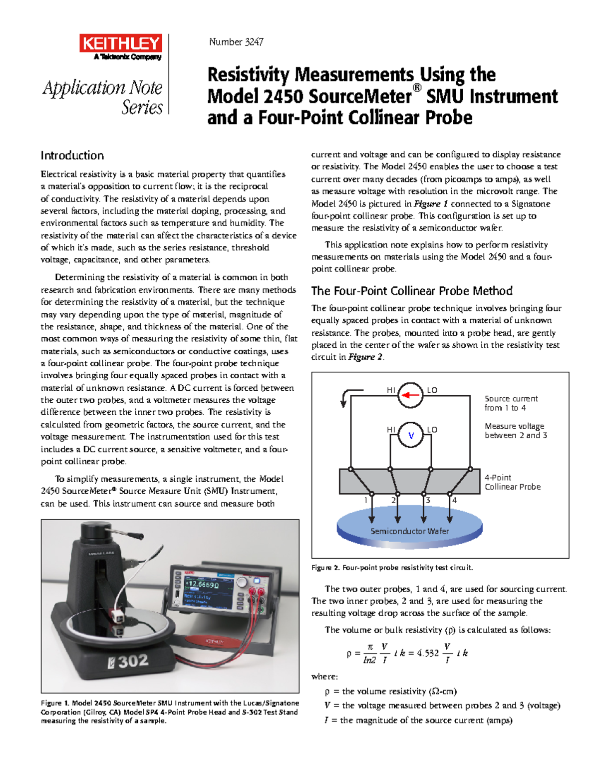 Resistivity Mesrmnts using 2450 App Note - Resistivity Measurements ...