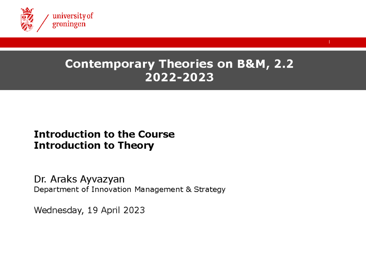 CTBM lecture slides merged Contemporary Theories on B&M, 2. 2022