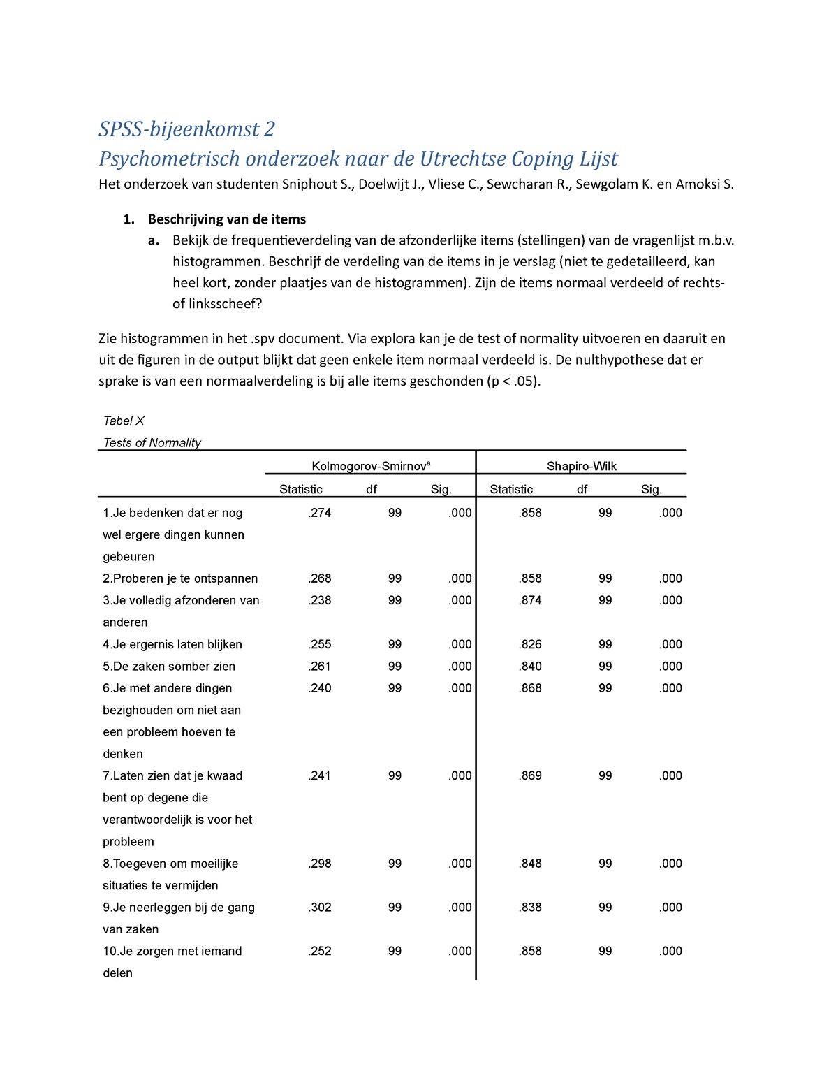 Bijeenkomst 6 SPSS Psychometrische Eigenschappen Van De UCL Antwoorden ...