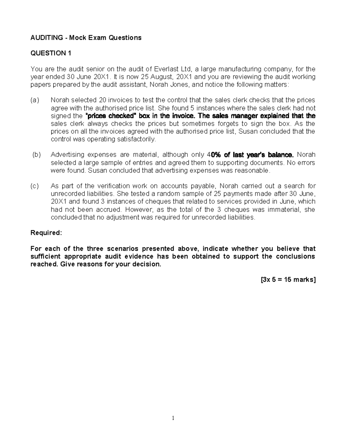 Auditing Mock Exam Questions AUDITING Mock Exam Questions QUESTION