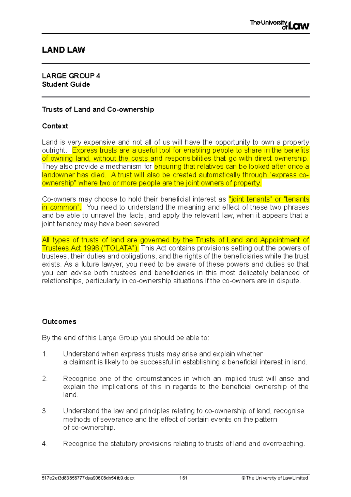 Land Law LG4 - ...kdnsvln - LAND LAW LARGE GROUP 4 Student Guide Trusts ...