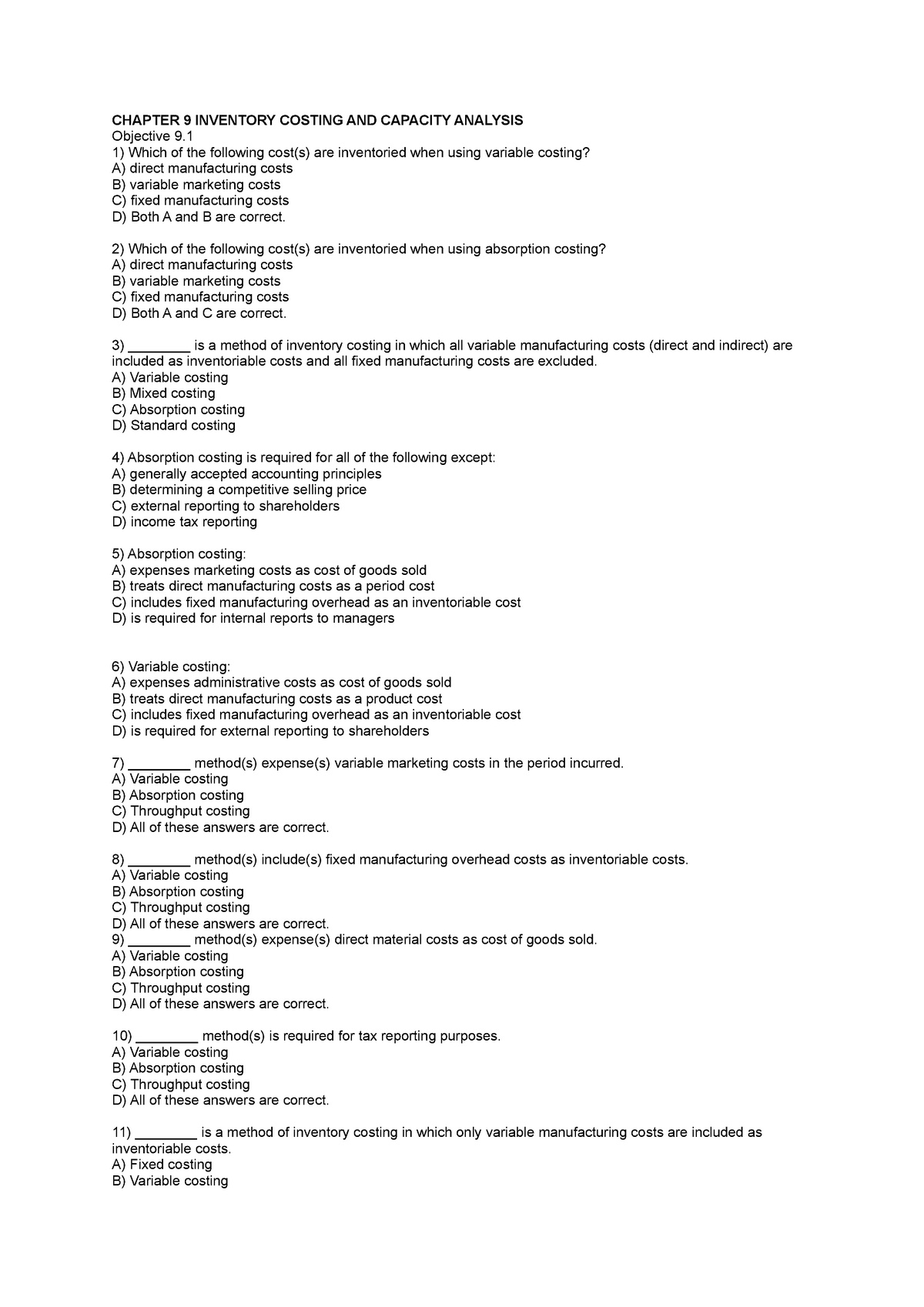 Cost acc - cost - CHAPTER 9 INVENTORY COSTING AND CAPACITY Sns-Brigh10