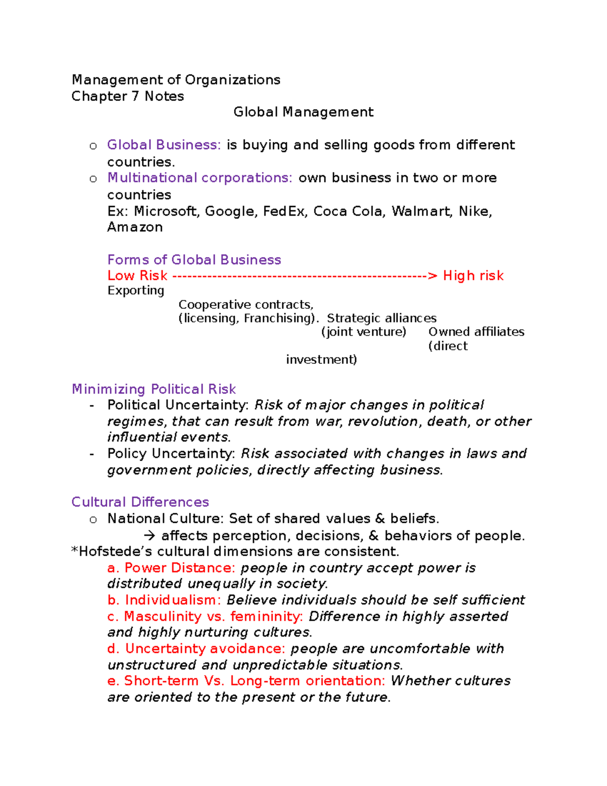 MGMT Ch 7 Notes - Management of Organizations Chapter 7 Notes Global ...
