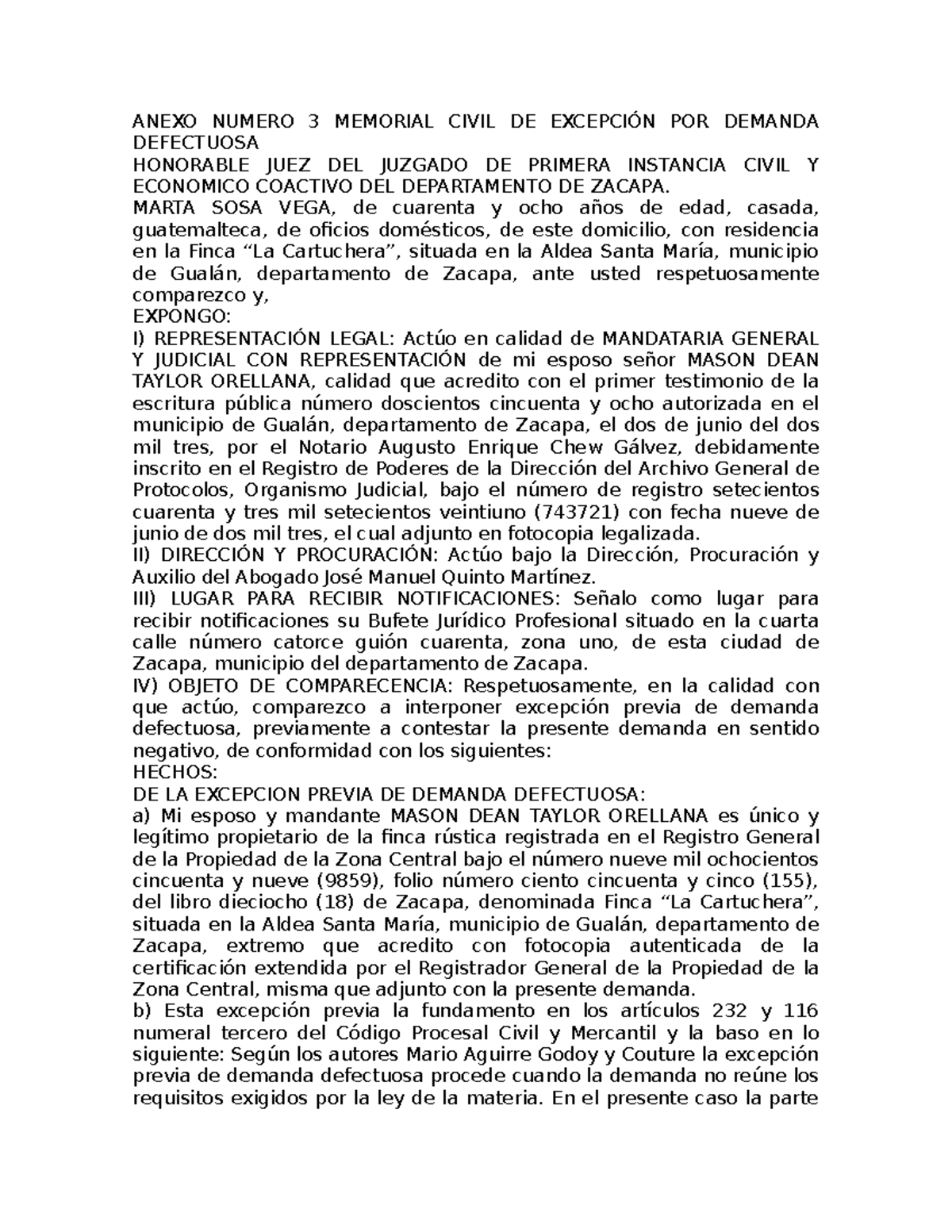 3 Juez de Primera Instancia del Ramo Civil del Departamento de Guatemala ANEXO NUMERO 3 3 Juez de Primera Instancia del Ramo Civil del Departamento de Guatemala ANEXO NUMERO 3
