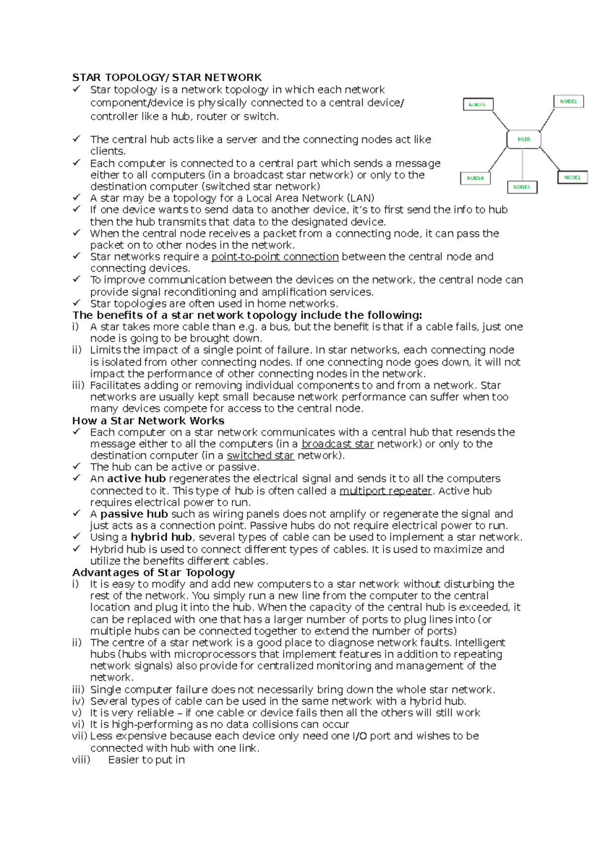 STAR Topology lecture notes STAR TOPOLOGY/ STAR NETWORK Star