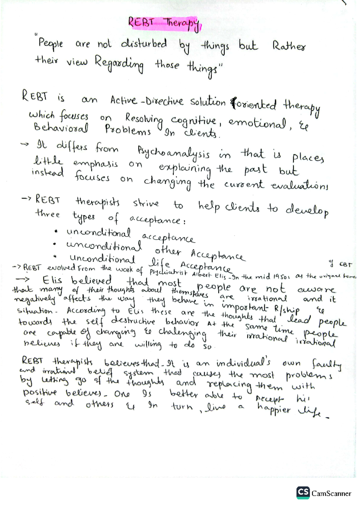 REBT (clinical psy chology) - REBT Therapy are not disturbed things but ...
