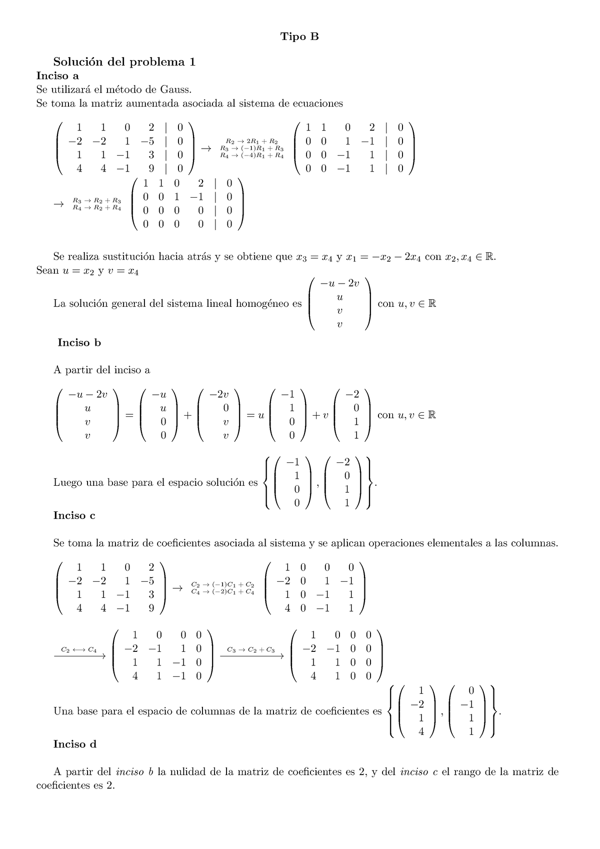 Algebratipoab - Solucion - Tipo B Soluci ́on Del Problema 1 Inciso A Se ...