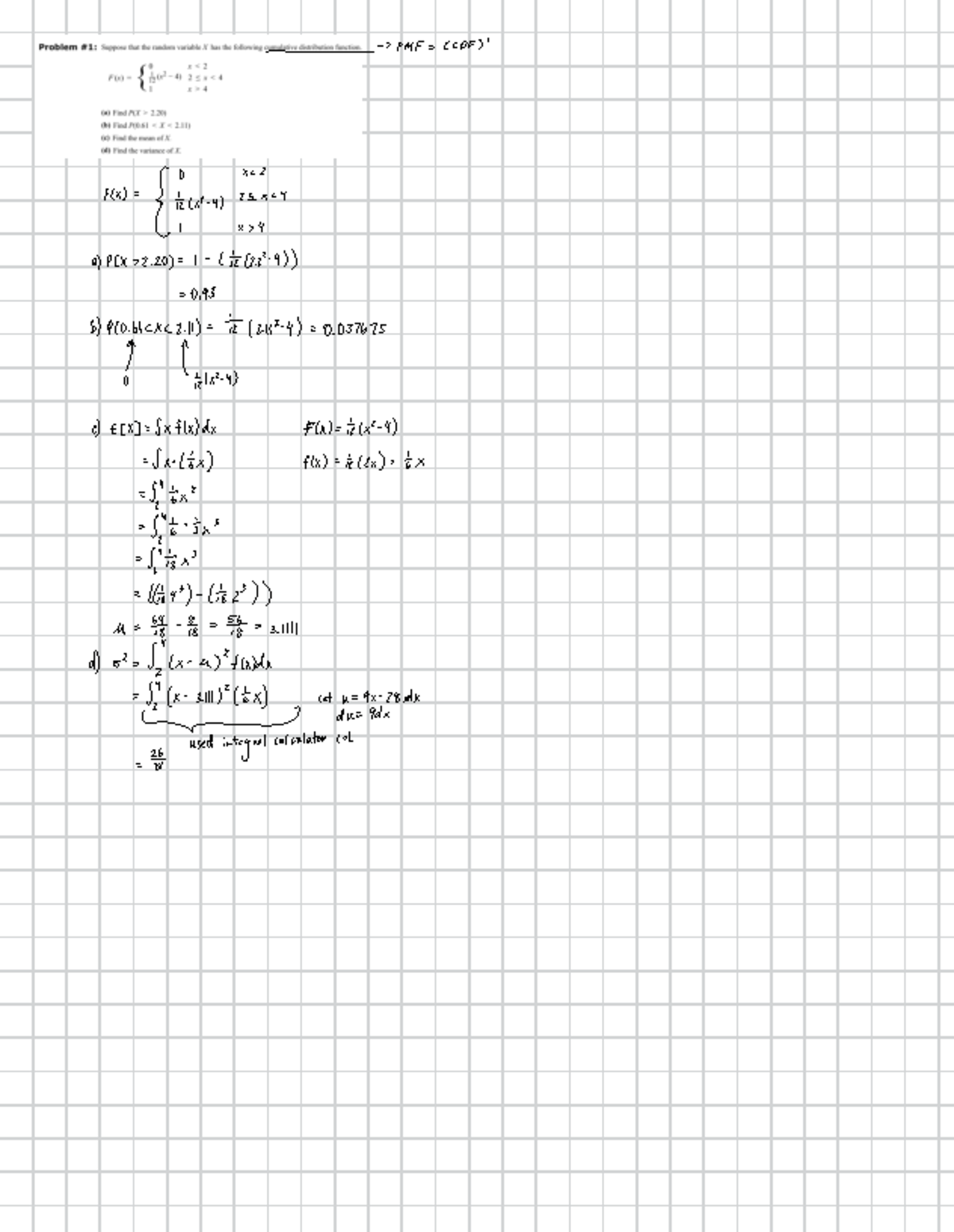 Childsmath 3 - solutions to childs math w explainations - > PMF = (CDF ...