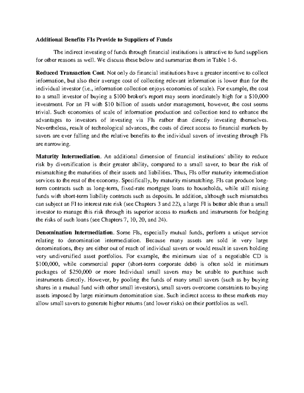 Additional Benefits FIs Provide to Suppliers of Funds - We discuss ...