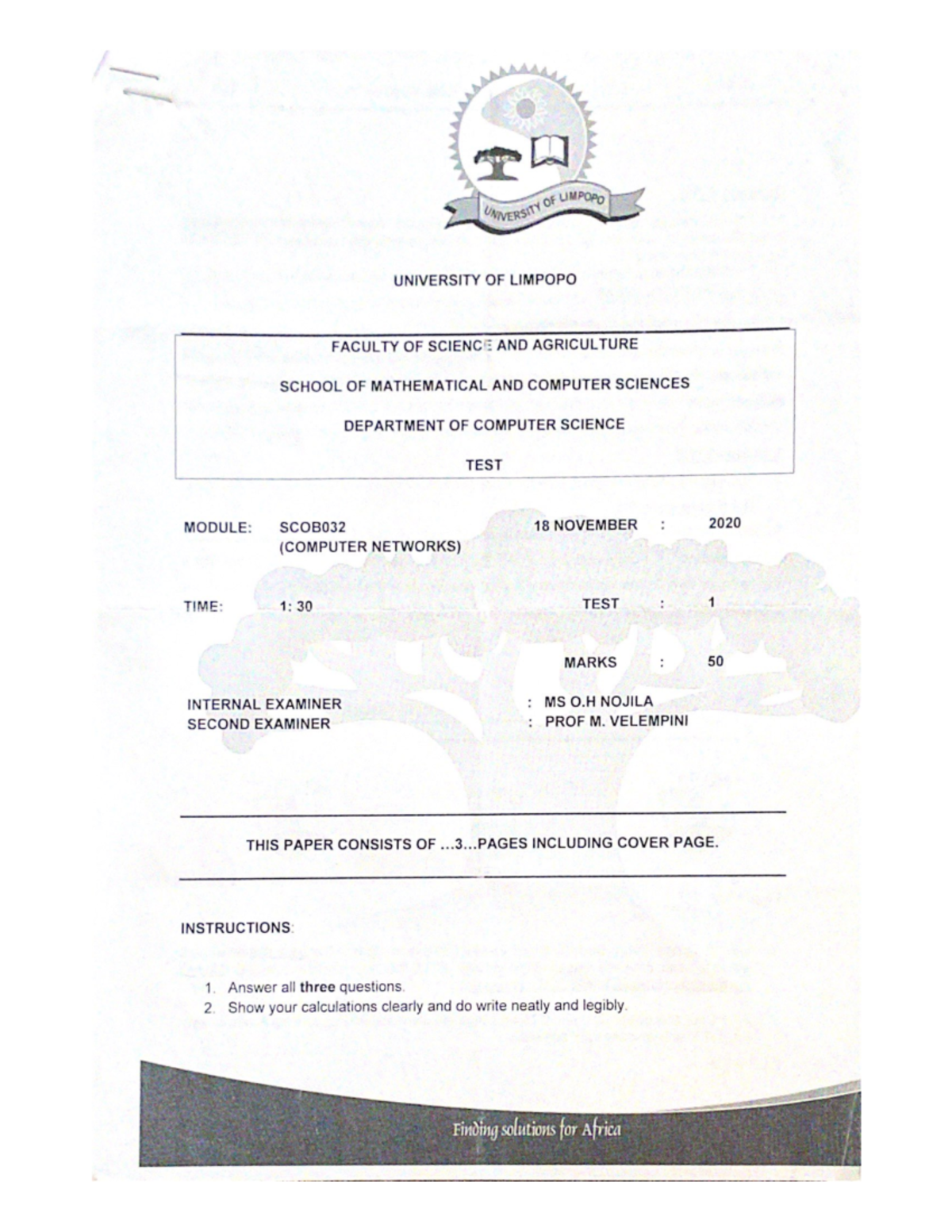 University OF Limpopo 10 - SCOB032 - Studocu
