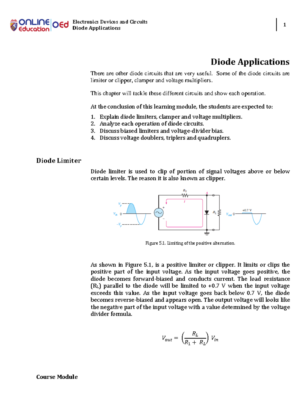 Week 5 Diode Applications Electronics Devices and Circuits Diode