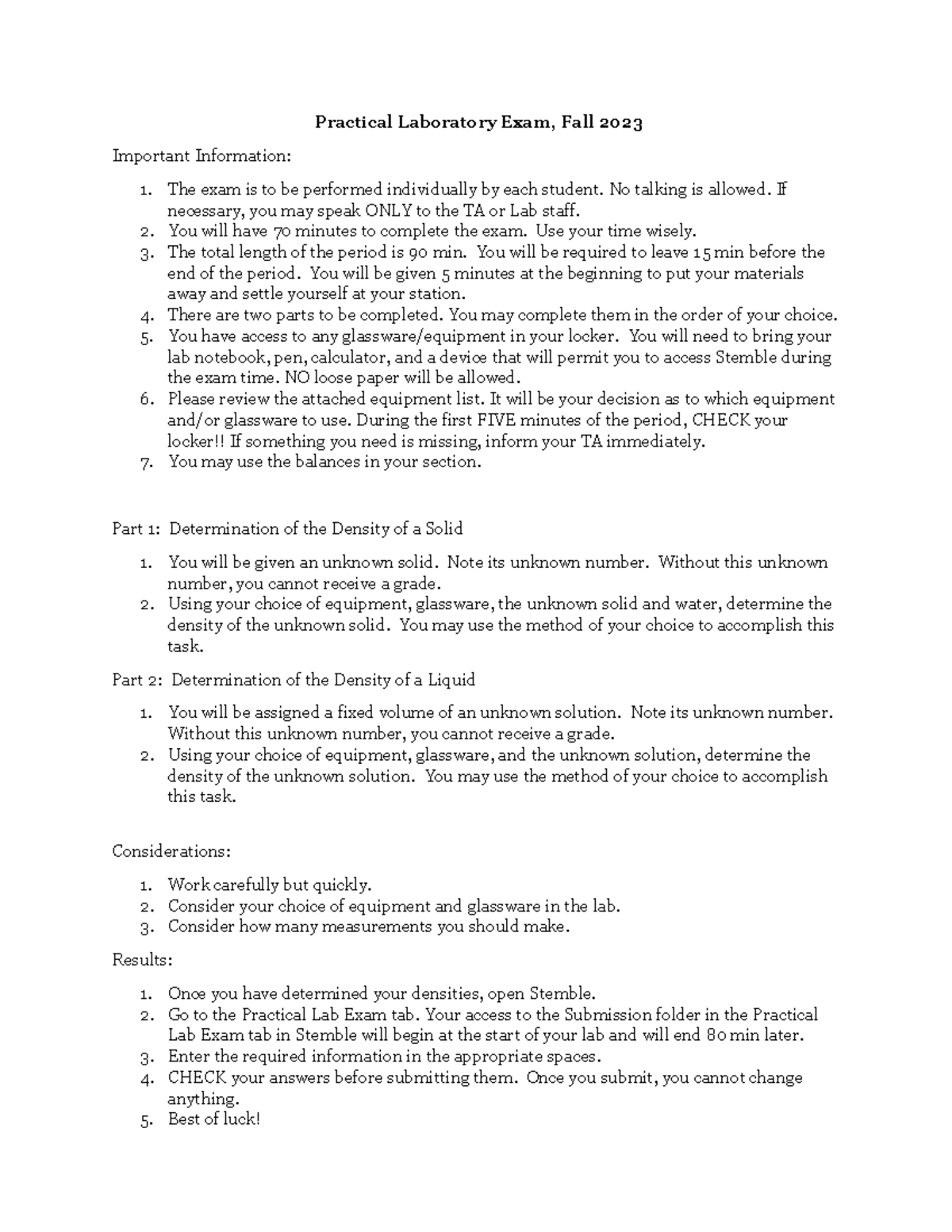 Practical Laboratory Exam for CHM 1301 231 - Practical Laboratory Exam ... image.