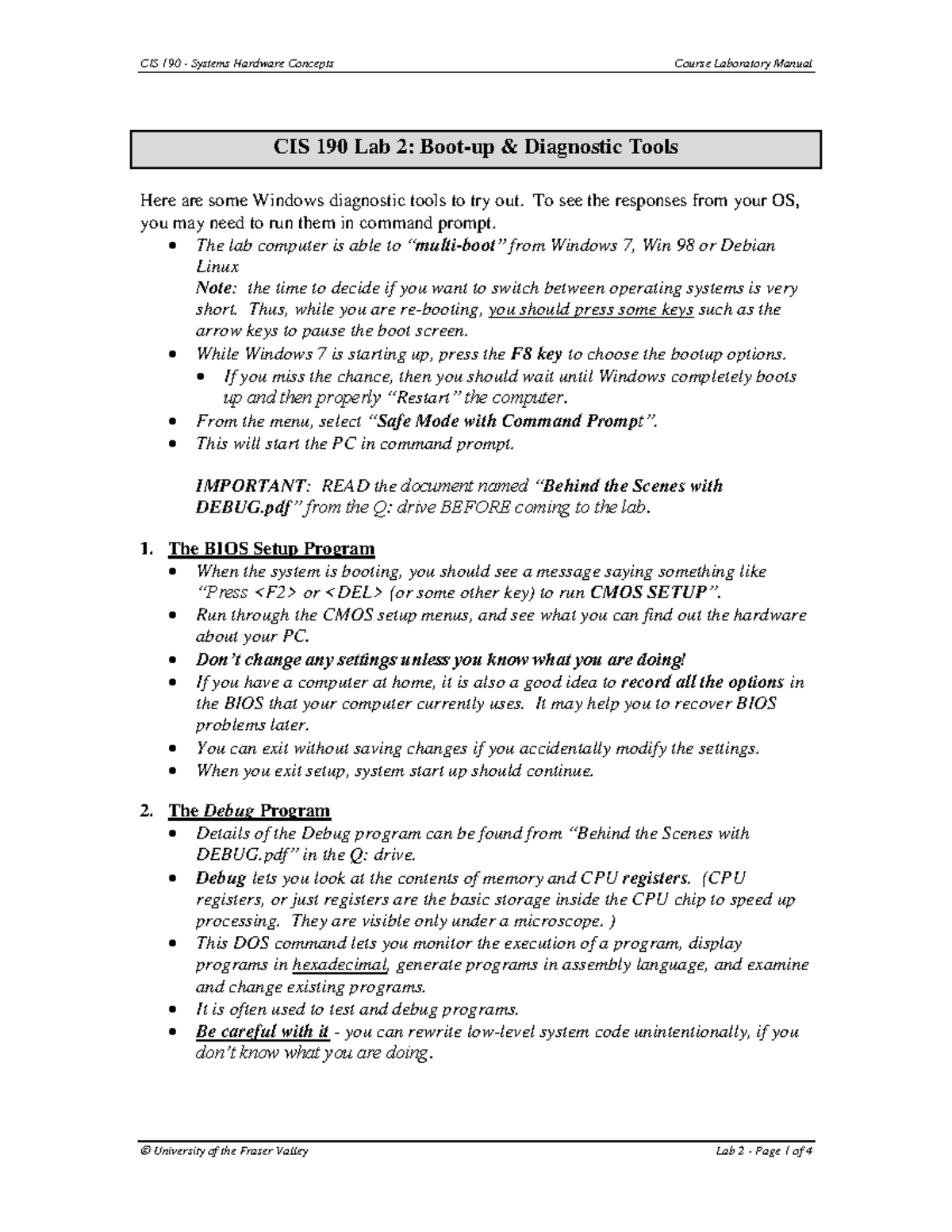 Lab 2 - This document includes materials for lab 1. - CIS 190 Lab 2 ...