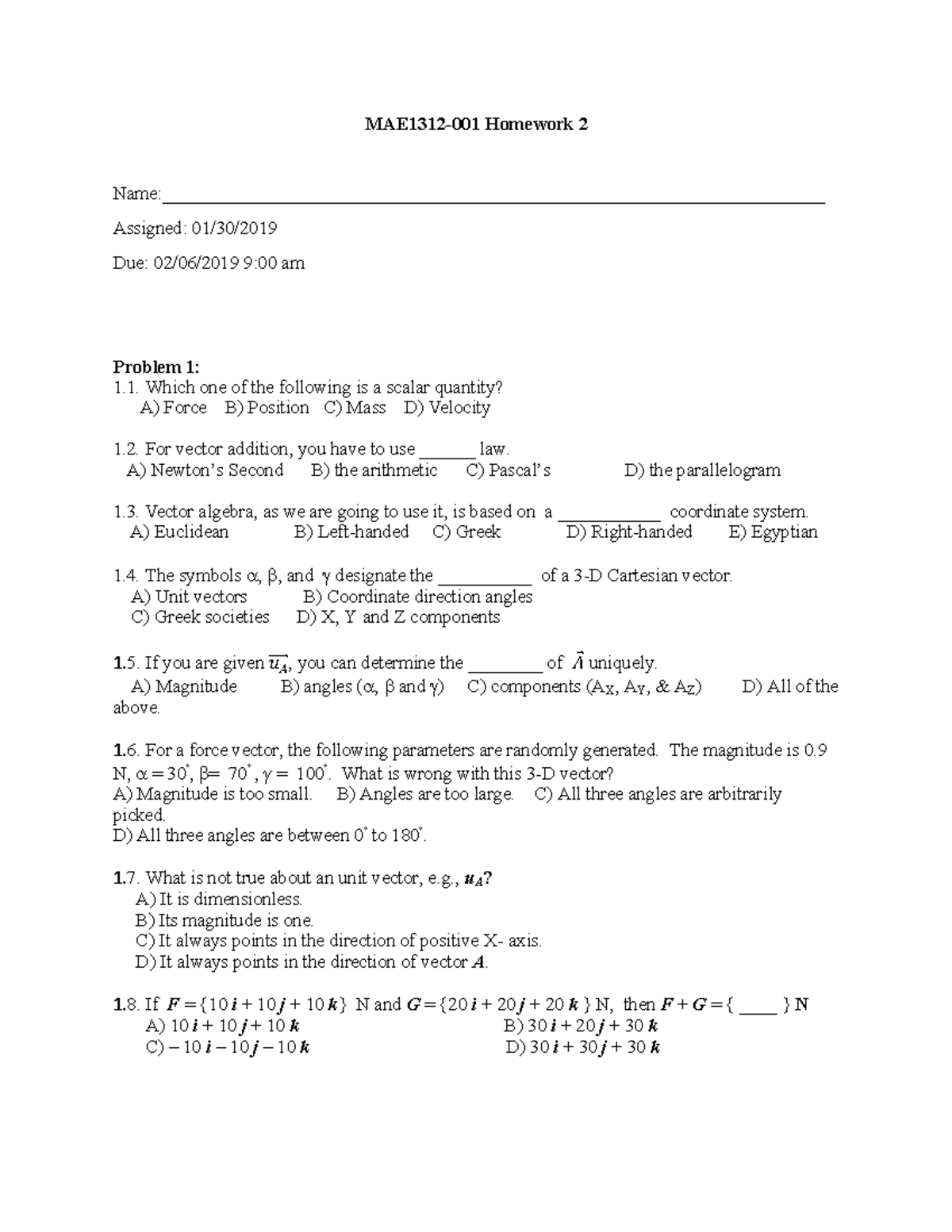 Homework 2 Mae 1312 Engineering Statics Studocu